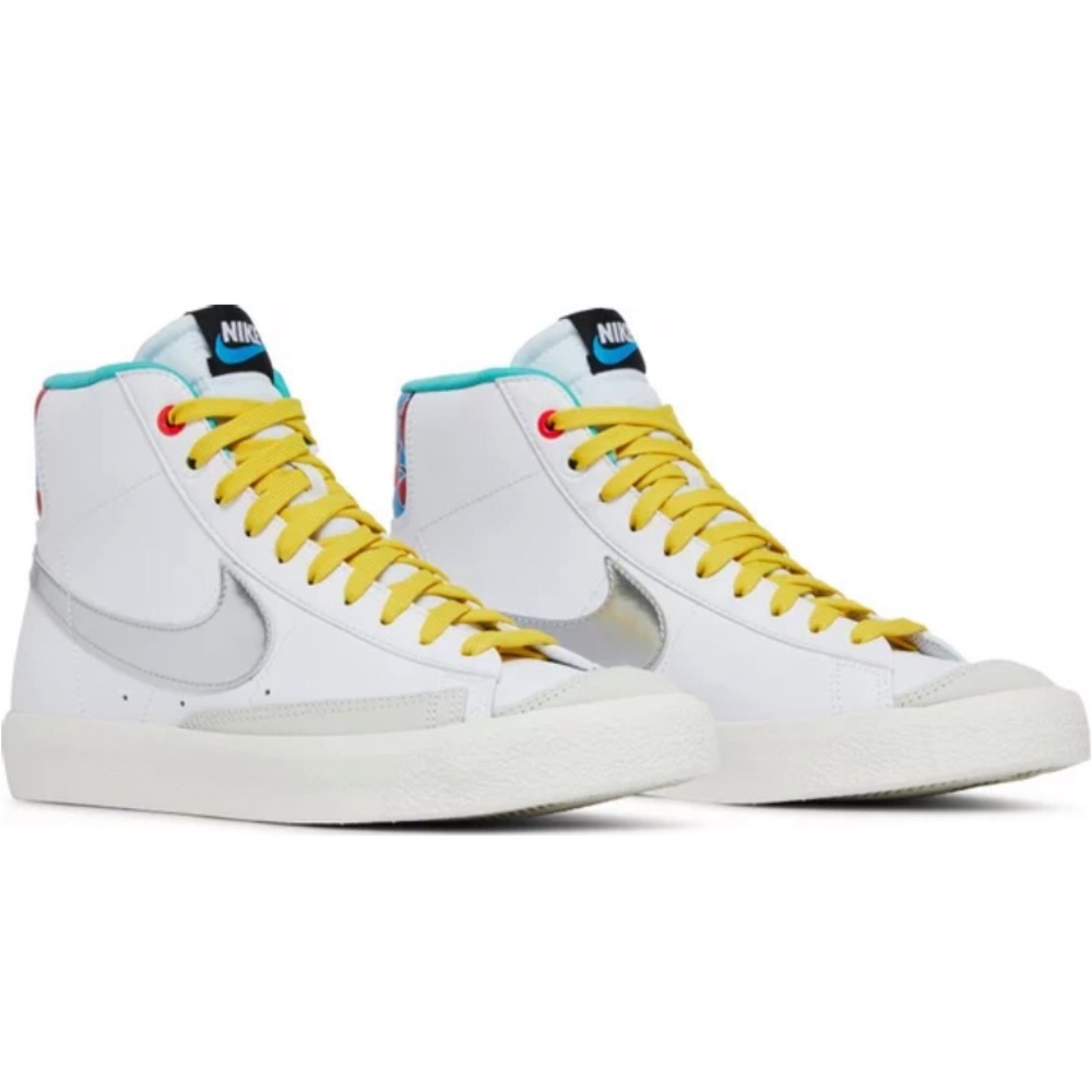2021 Nike Blazer Mid '77 GS White Vivid Sulfur High Tops Floral Heels Suede 4Y